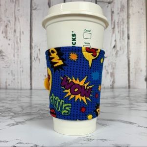 Coffee Drink Cozy, Superhero Graphic Novel Caption